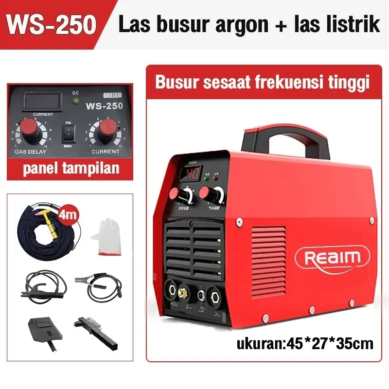 Reaim TIG&MMA 2IN1 Ws-250 mesin las Inverter Argon Spot Welding mesin las Listrik 450 Watt / Travo las Inverter mesin las / mesin las / Logam mesin las 7