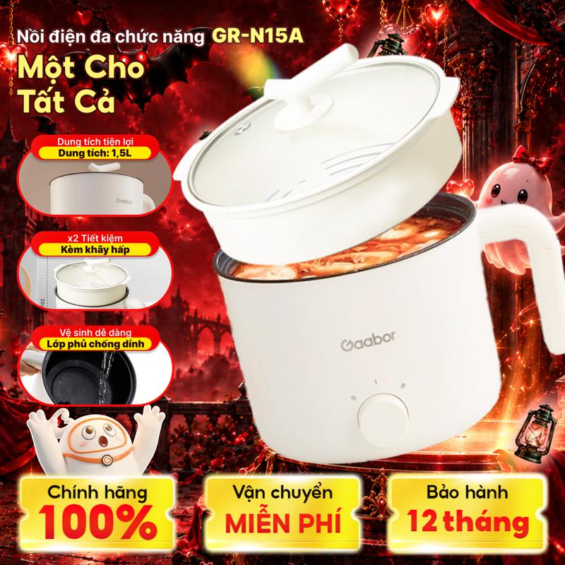 Gaabor | Nồi điện đa năng Gaabor GR-N15A Dung tích lớn 1.5 lít Lòng nồi 1.3 lít dùng cho 1 -2 người chống dính Teflon công suất 600w, 2 mức nhiệt Thép không gỉ Nồi Lẩu Điện Nồi Lẩu Nấu Ăn nồi tự sôi nồi nấu bằng điện