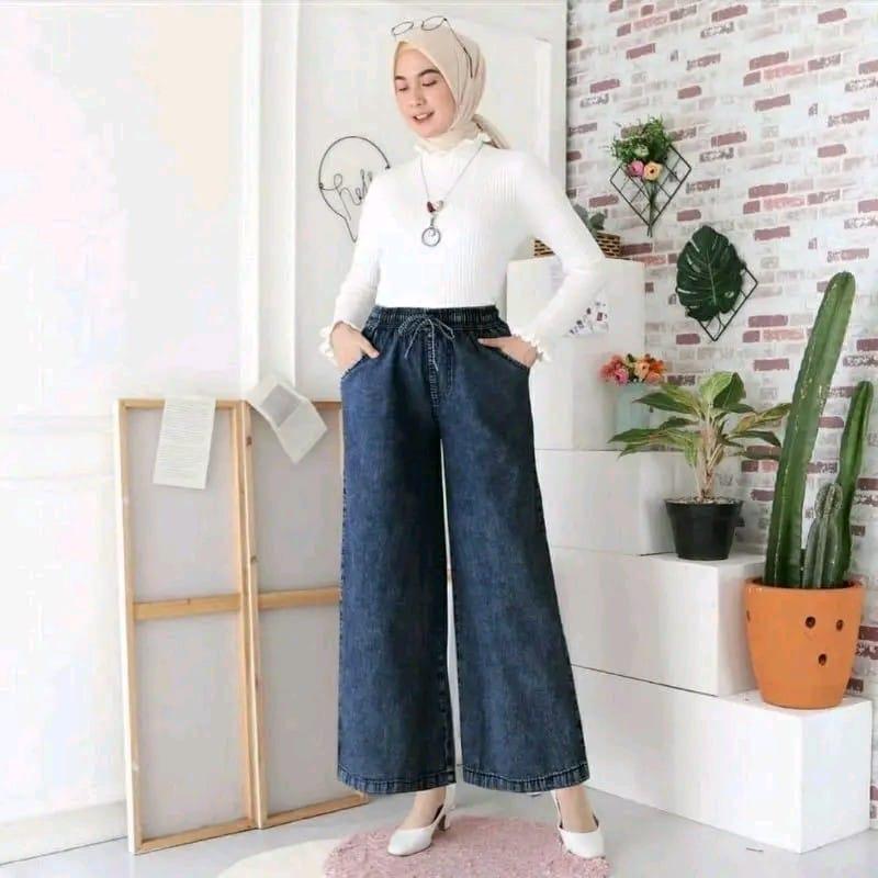 Celana Panjang Kulot Jeans Wanita Bb 65kg Maxx Denim Jeans Premium Pinggang Full Karet Nyaman Simple 9