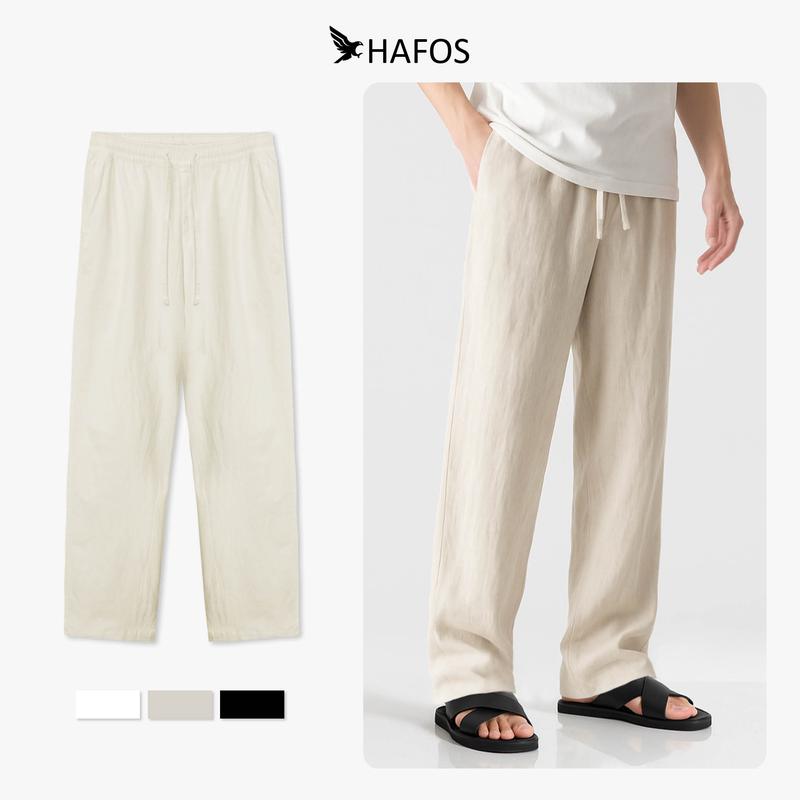 Quần Dài Linen Ống Suông HAFOS – Quần Đi Biển Nam Form Straight Lưng Thun Dây Rút Thoáng Mát Thấm Hút Mồ Hôi, FORM SUÔNG DỄ PHỐI ĐỒ