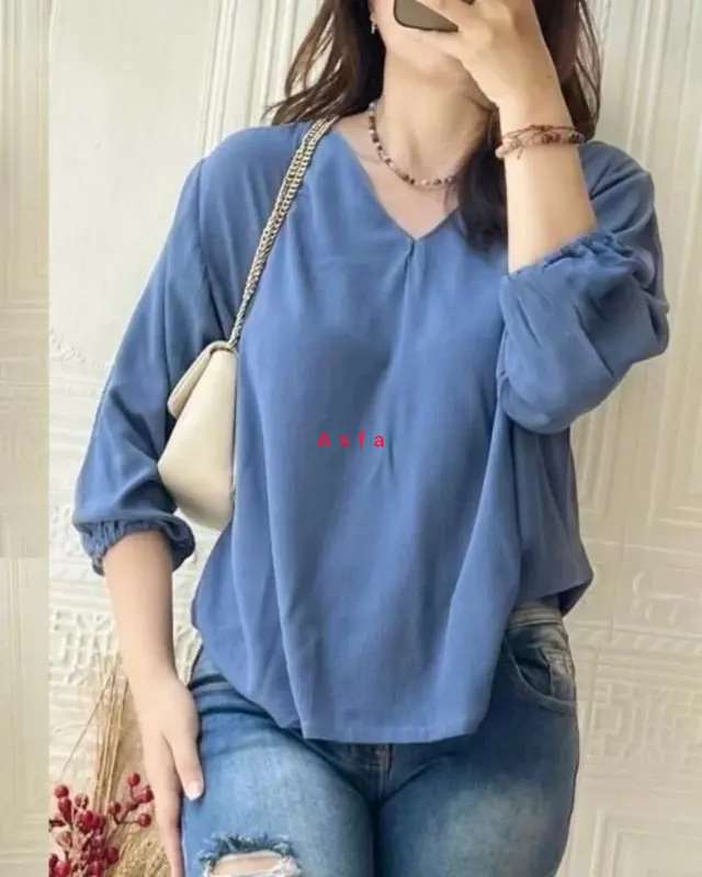 ATASAN WANITA BLOUSE ASFA ,CRINKLE AIRFLOW- VINEX Baju Top Dewasa Crop Basics White Cewek Remaja Casual Oversize lengan 3⁄4 bukan kemeja Panjang Linen Katun Pendek 0