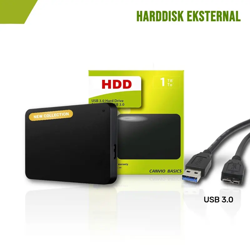 Harddisk Eksternal 1TB USB 3.0 Portable Kompatibel Windows MacOS PC 5400Rpm - Penyimpanan Data Portabel - Hardisk Storage Komputer Hdd 0