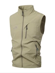 Chaleco tipo cazadora para hombre con cuello alto y cierre, diseño casual y moderno con estampado de letras, detalle de bolsillo lateral, ropa de primavera y otoño