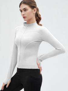 Chaqueta deportiva de running para mujer, entallada, con manga larga elástica y cierre de cremallera; estilo casual para todas las estaciones