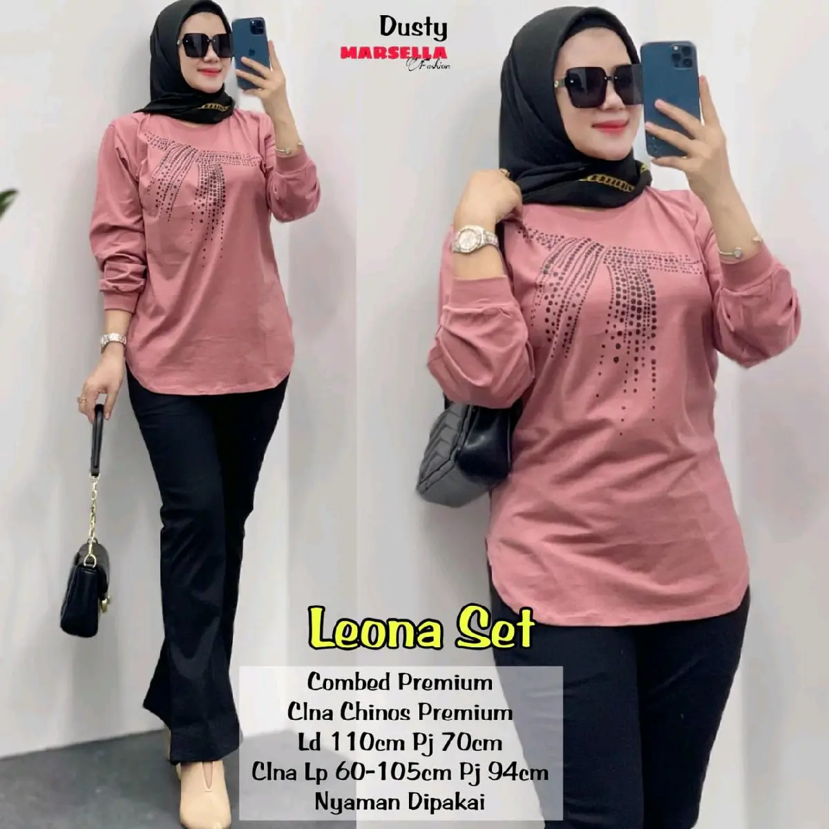 Leona Set (Atasan&Celana) Setelan Wanita Bahan Combed Mix Chinos By Marsella