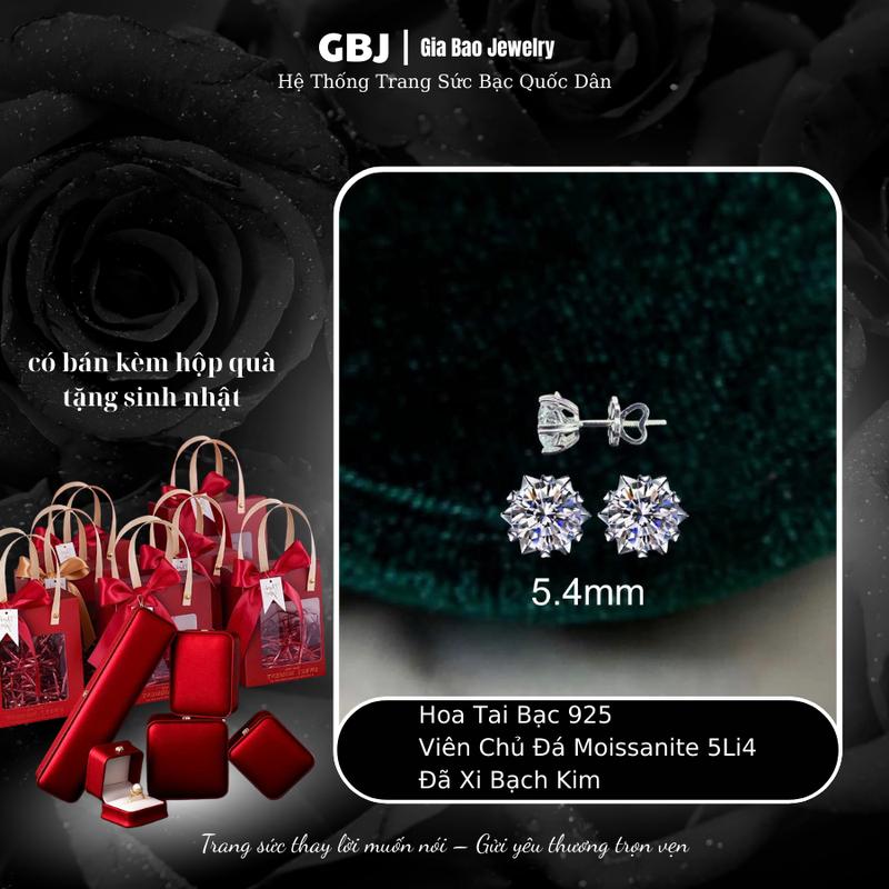   1 ĐÔI  Hoa Tai Bạc 6 Chấu Tim Đôi  chốt vặn  Viên Chủ Moissanite 5Li4 XI KIM Sang Trọng Phong Cách Unisex GBJ961 