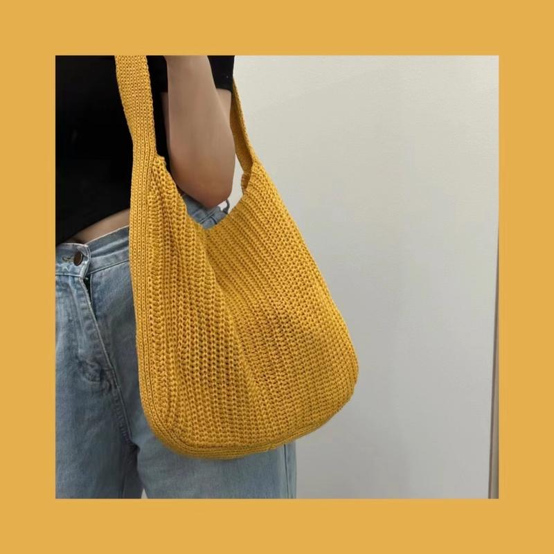 Product Introduction of New minimalist knitted bag Korean version single shoulder women's bag versatile commuting leisure shopping bag finished high-capacity tote bag 8