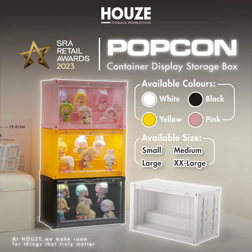 HOUZE - POPCON - S | M | L | XXL Popmart Container Display Box w Shelf (No Light | Toy Included)