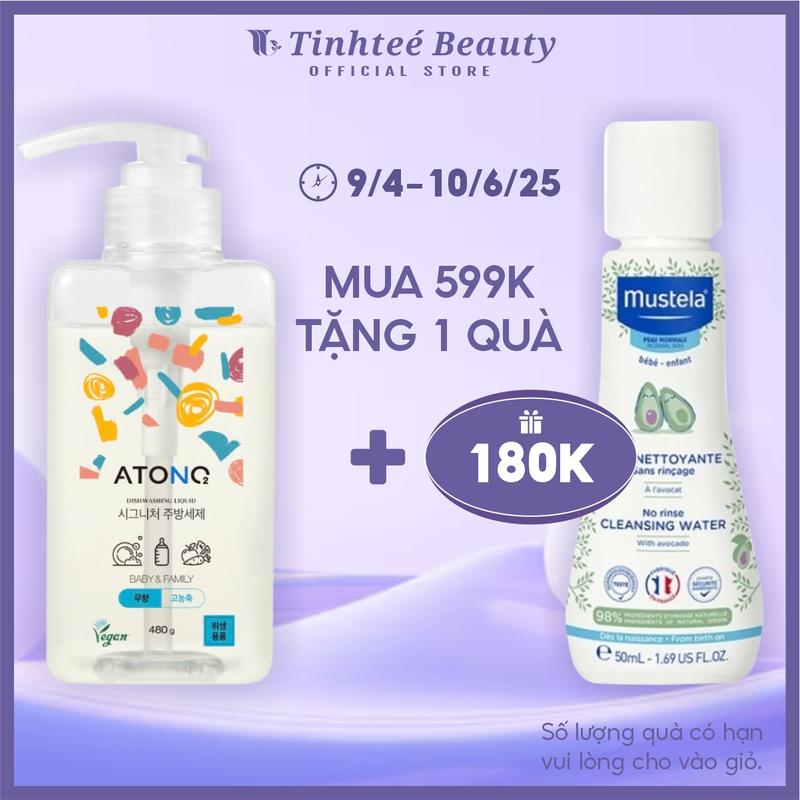 [MUA 599K TẶNG MINI SIZE 50ML] Nước rửa bình sữa & chén bát Atono2 đậm đặc thuần chay, có thể rửa được rau củ quả 480g Làm Sạch