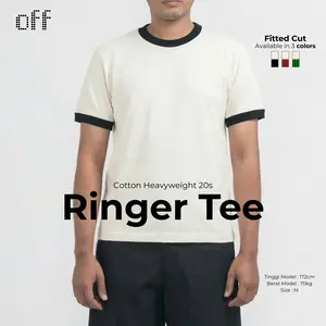 off - 200GSM Classic Ringer Fitted Tee Katun 20s Premium | T-Shirt Kaos Potongan Fit Cut 200GSM Cotton 20s in White Black Unisex Pria Wanita COD