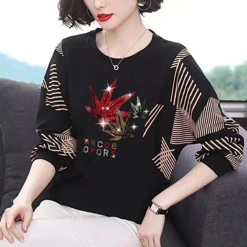 Áo Thun Dài Tay Cho Mẹ Trung Niên, Dáng Rộng, Cỡ Lớn, Áo Cánh Dơi Để Che Bụng, Mới, Mùa Xuân Và Mùa Thu 3