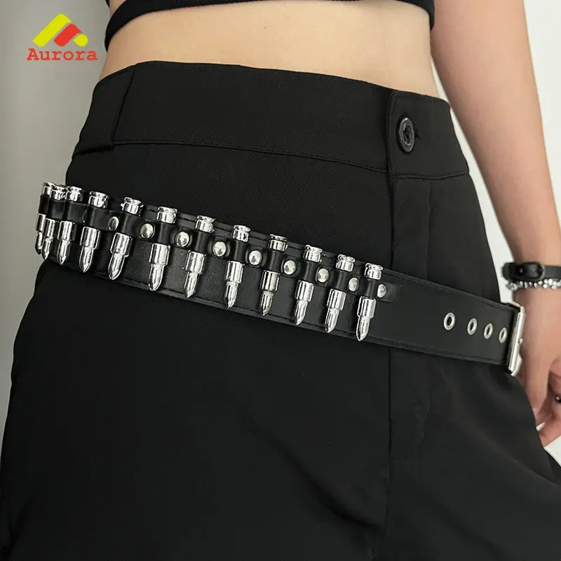 Sabuk Kulit Punk Desain Rivet Berongga Peluru Gaya Rock untuk Pria Wanita Menahan Celana Jeans dan Tampilan Fashion Sehari-hari Anti Karat Fashion Belt Rivet