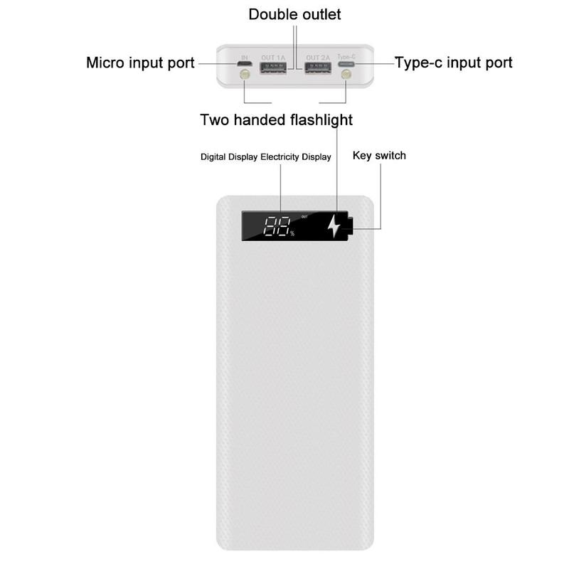 Product Introduction of Vỏ pin 18650, Cầm Tay, Micro USB và Type-C, LCD, Tự làm, Hộp đựng pin dự phòng di động Chống Nước Phụ Kiện 14