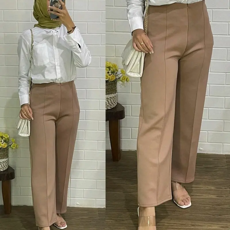 CELANA KULOT GARIS  WANITA BAHAN SCUBA PREMIUM CELANA KEKINIAN TERLARIS Panjang Tebal Melar Basic Basic Garis Karet Nyaman Hitam Formal Standar Putih Mocca Navy Hijau Biru Army 2
