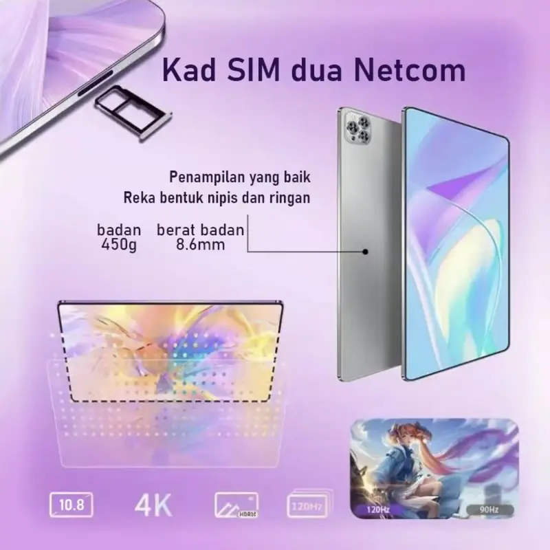 2025 X95 Pro Tablet 10.8 inci [16GB+1TB] Pengalaman Pro Layar Penuh OLED True Color 120Hz seperti PC l Ultra-tipis l Tablet Cerdas HD l Hiburan Kantor Baterai 12800 mAh Kamera Wif Bluetooth 6