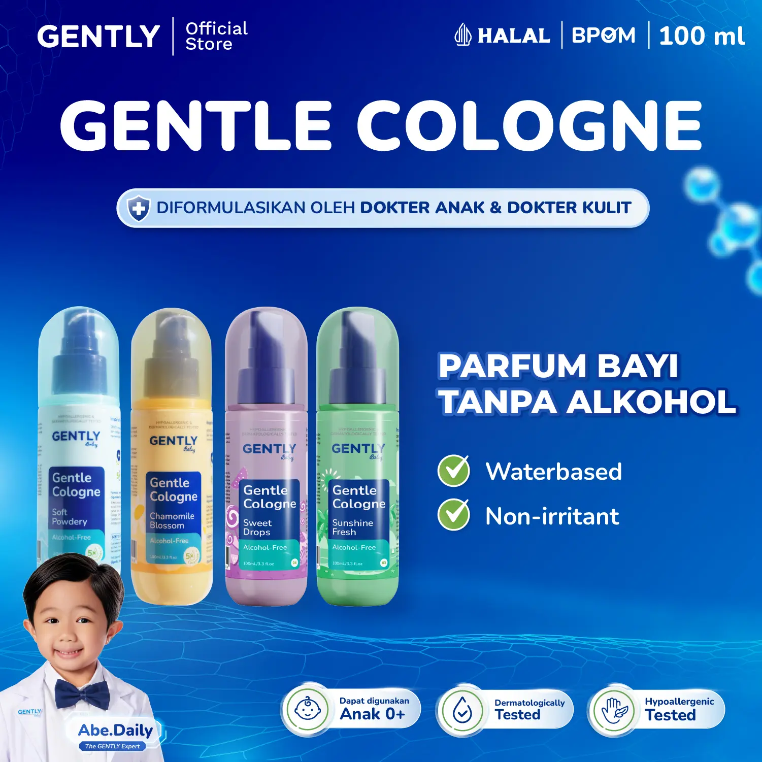 GENTLY Baby Gentle Cologne - Parfum Bayi Non Alkohol - Wangi Parfum Tahan Lama - Newborn & Sensitive-skin Friendly