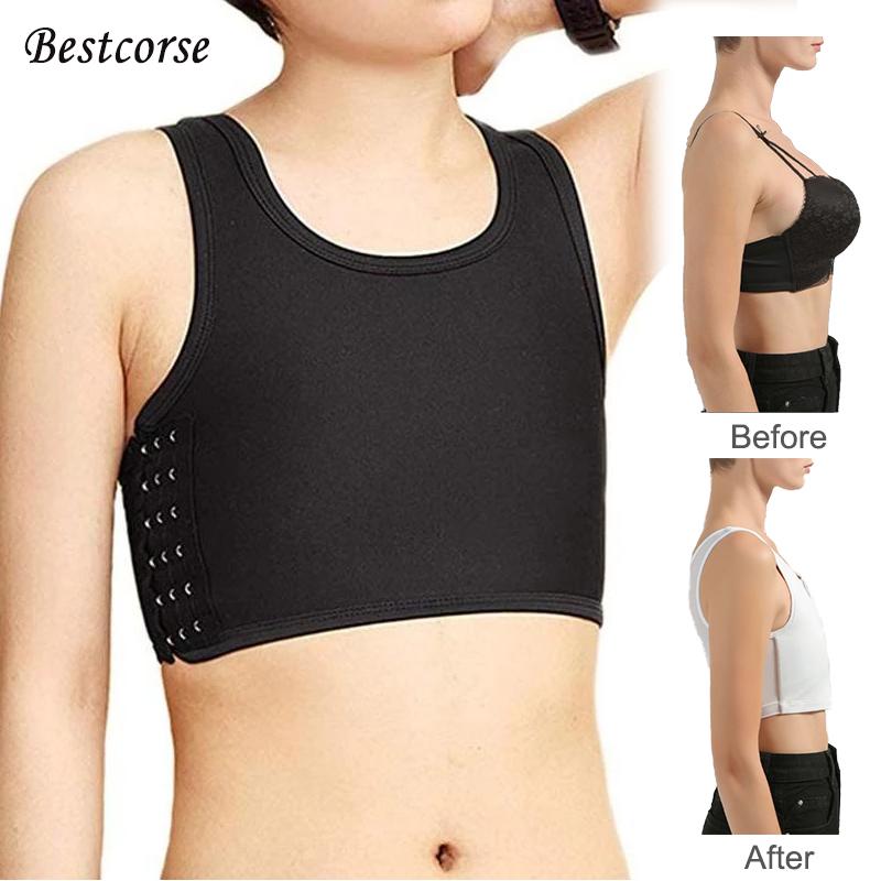 Áo nịt ngực kích cỡ XS đến 5XL dành cho người ủng hộ Les với móc cài FTM Tomboy Bra cho nữ và nam áo vest ngắn kéo qua đầu Trans