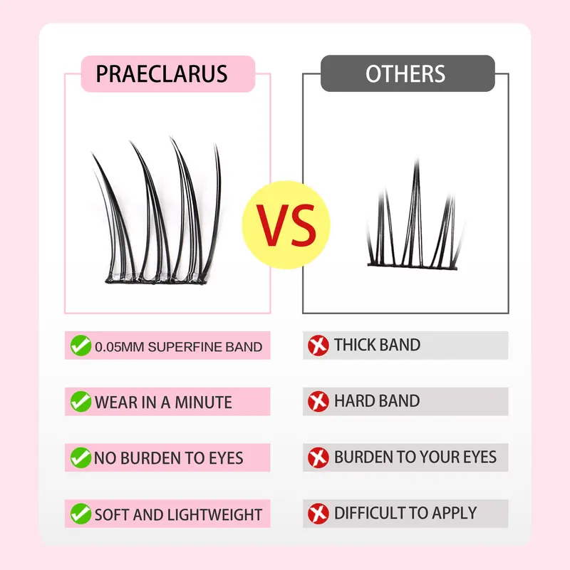 Lông Mi Không Keo, PRAECLARUS, Công Nghệ Chuẩn Bị Liên Kết, Dụng Cụ Bôi Miếng Dán 1 Bước, Tự Dính, Có Thể Tái Sử Dụng, Phân Đoạn Tự Nhiên, Lâu Trôi, Thích Hợp Cho Nhóm Cô Gái, Lông Mi Tự Làm, Không Cần Keo 4