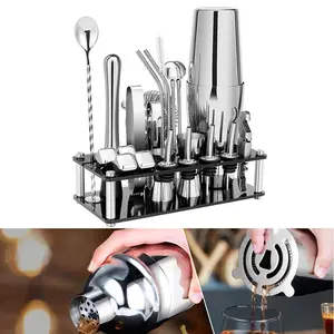 1set Cocktail Shaker Set Shaker Bartender Gelas Bartender Perlengkapan Bartender 23 In 1 Barista Bar Set Tools