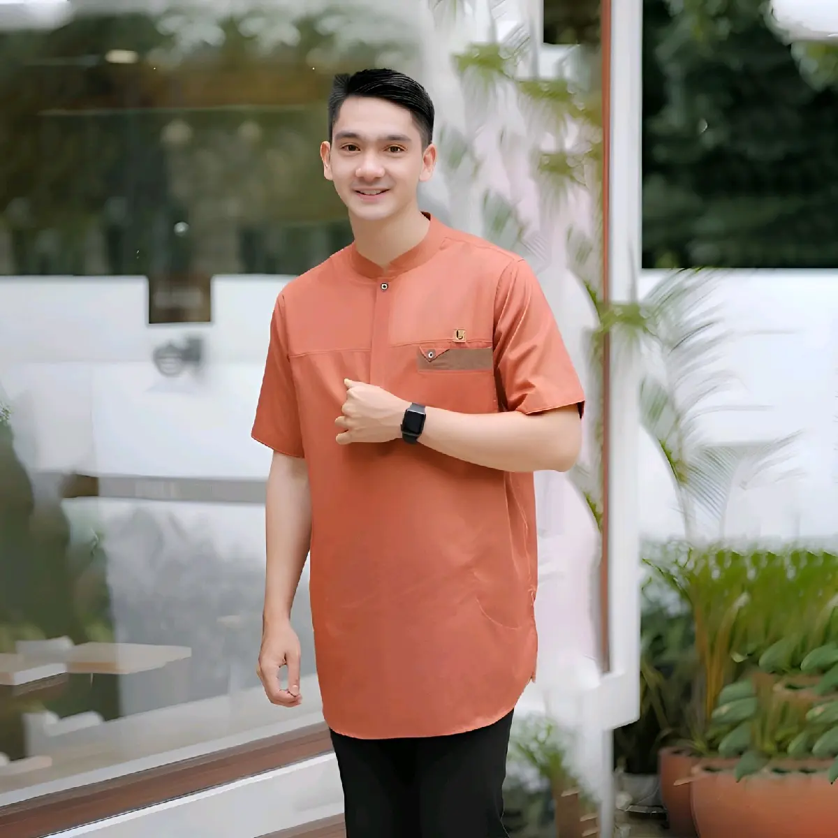 Koko Pria Dewasa Warna Teracota / Koko Couple Ayah Anak Bahan Toyobo Import Warna Merah Bata polos Baju Muslim Atasan Lengan Pendek