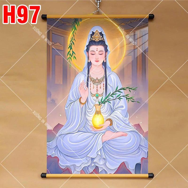 Tranh lụa PHẬT QUÁN THẾ ÂM BÔ TÁT _ Trang trí phòng thờ _ Decor Phòng Trang Trí Nhà. 2 Đầu nẹp ống giả gỗ
