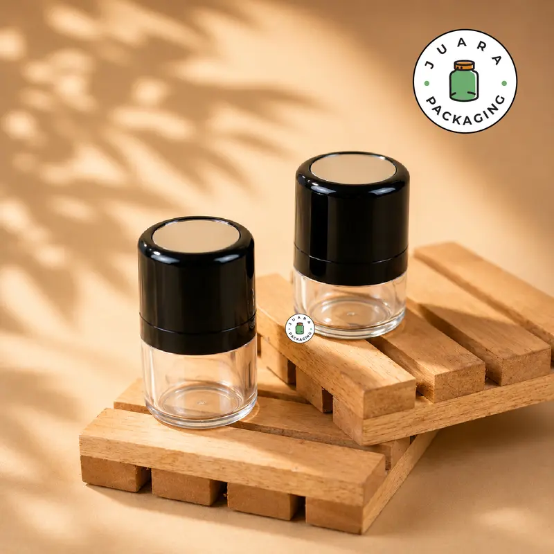 Wadah Acrylic 5gr 10gr Tempat Bedak Tabur Warna Hitam dengan Sponge – Pot Travel Kosmetik Isi Ulang untuk Bedak Powder, Loose Powder, Blush, Makeup Jar 5g 10g