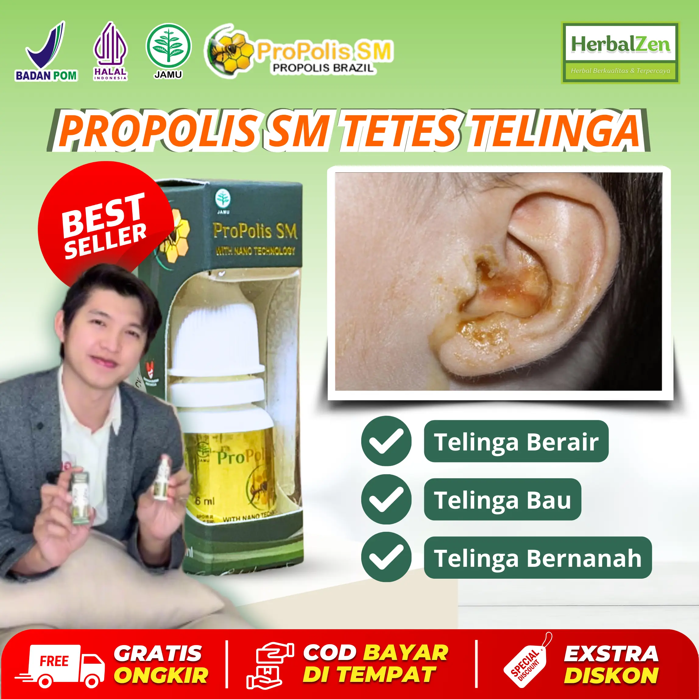 Propolis SM Obat Tetes Telinga Berair dan Bau Telinga Bernanah Ear