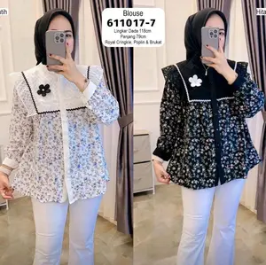 Blouse Indira Flora//Blouse casual//Blouse kerja//ld 118 Wanita Baju Atasan