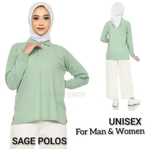 Kaos Polo Seragam Panjang Unisex Sage Polos / Kaos Kerah / Poloshirt / Polo Shirt Panjang Bordir Sablon Logo Cewek Cowok