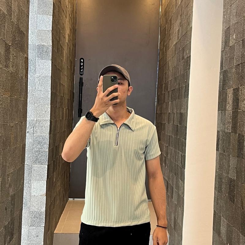 Kaos polo shirt zipper pria Korean Knit baju Polo Shirt Pria Salur Besar resleting Dengan Cutting Slim Fit Kerah Pendek polos half zipper 6