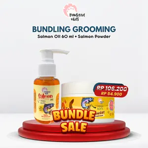 Pawsitive Vibes Bundling Grooming Minyak Salmon Murni 100% untuk Anjing Kucing + Salmon Powder Bubuk Ikan Salmon