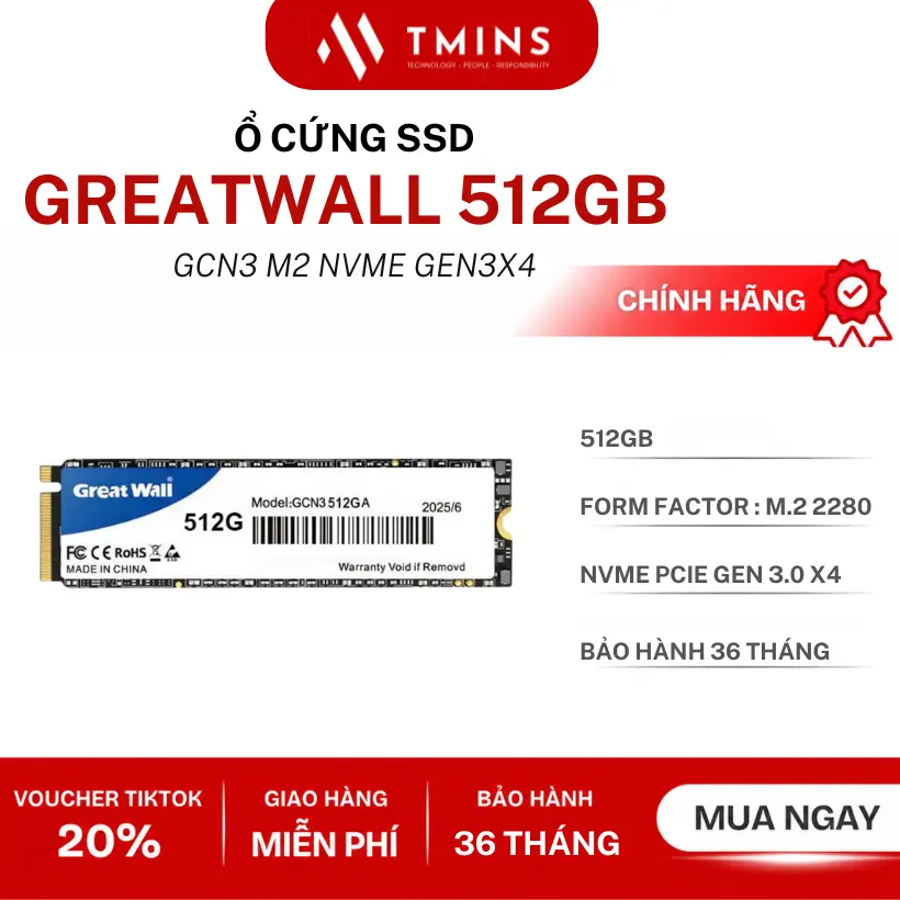 Ổ cứng SSD GREATWALL 512GB GCN3 M2 NVME Gen3x4 | Ổ Cứng SSD Tốc Độ Cao - Hàng chính hãng
