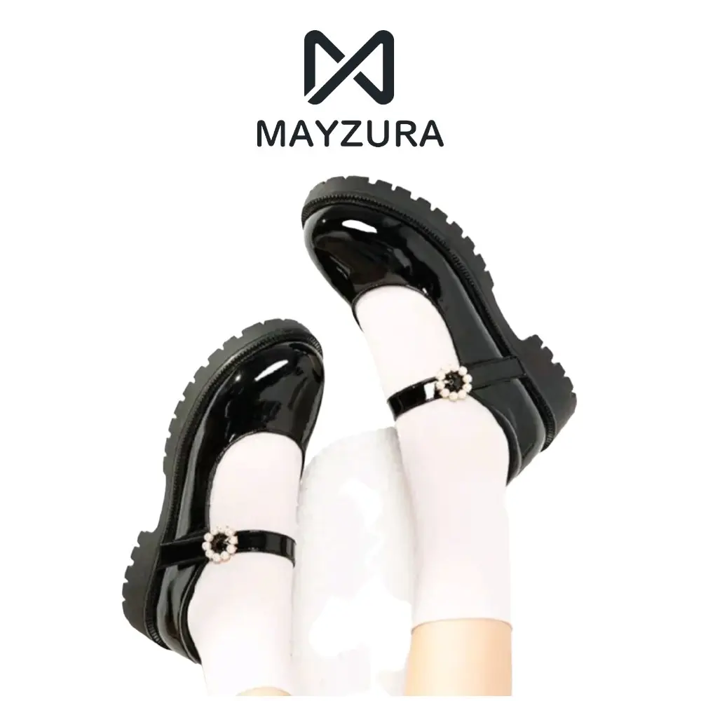Sepatu Docmart Wanita Hitam Gesper Hak Datar Kasual Premium FS 56 Sepatu Loafers Kulit Cewek Kekinian Fashion Style 1945 Shoes Flat Kerja
