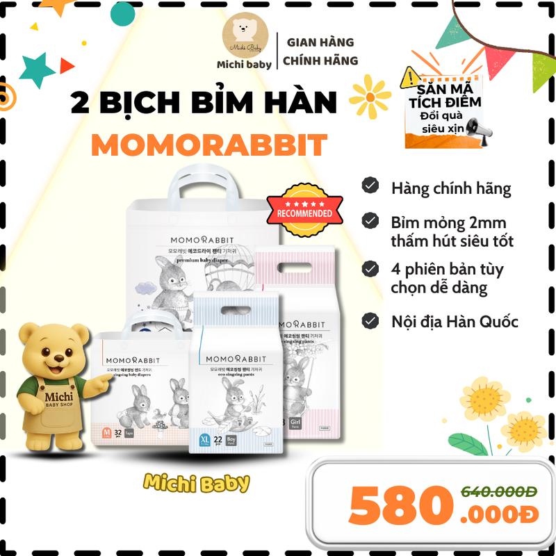 2 BỊCH- Bỉm MOMORABBIT Hàn Siêu Mỏng Thấm Hút Tốt Đủ Size - Michi Baby MC348