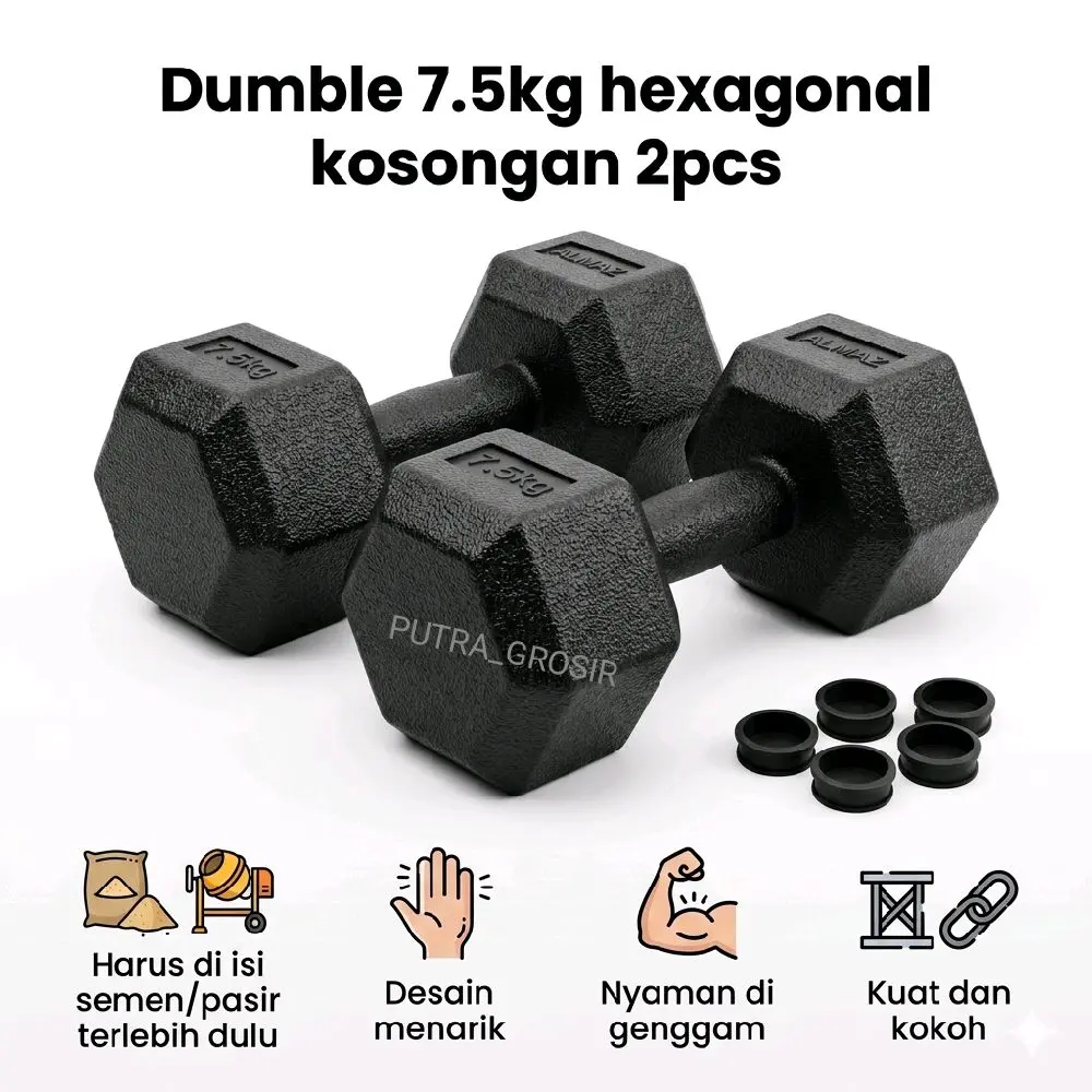 AlmaZ Barbel Dumbel HEXAGONAL 7,5KG 2 BIJI KOSONGAN TANPA ISI Almaz Brand Weight Lifting Equipment