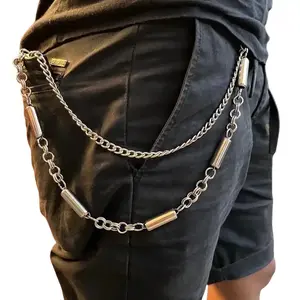 rantai tali dompet pria model Rantai duble bahan baja putih anti karaat dan tidak luntur