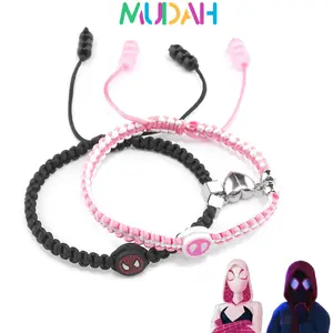 Gelang Spiderman Couple Pasangan Miles and Gwen Tali Anyam Magnet Love Adjustable Gelang Couple