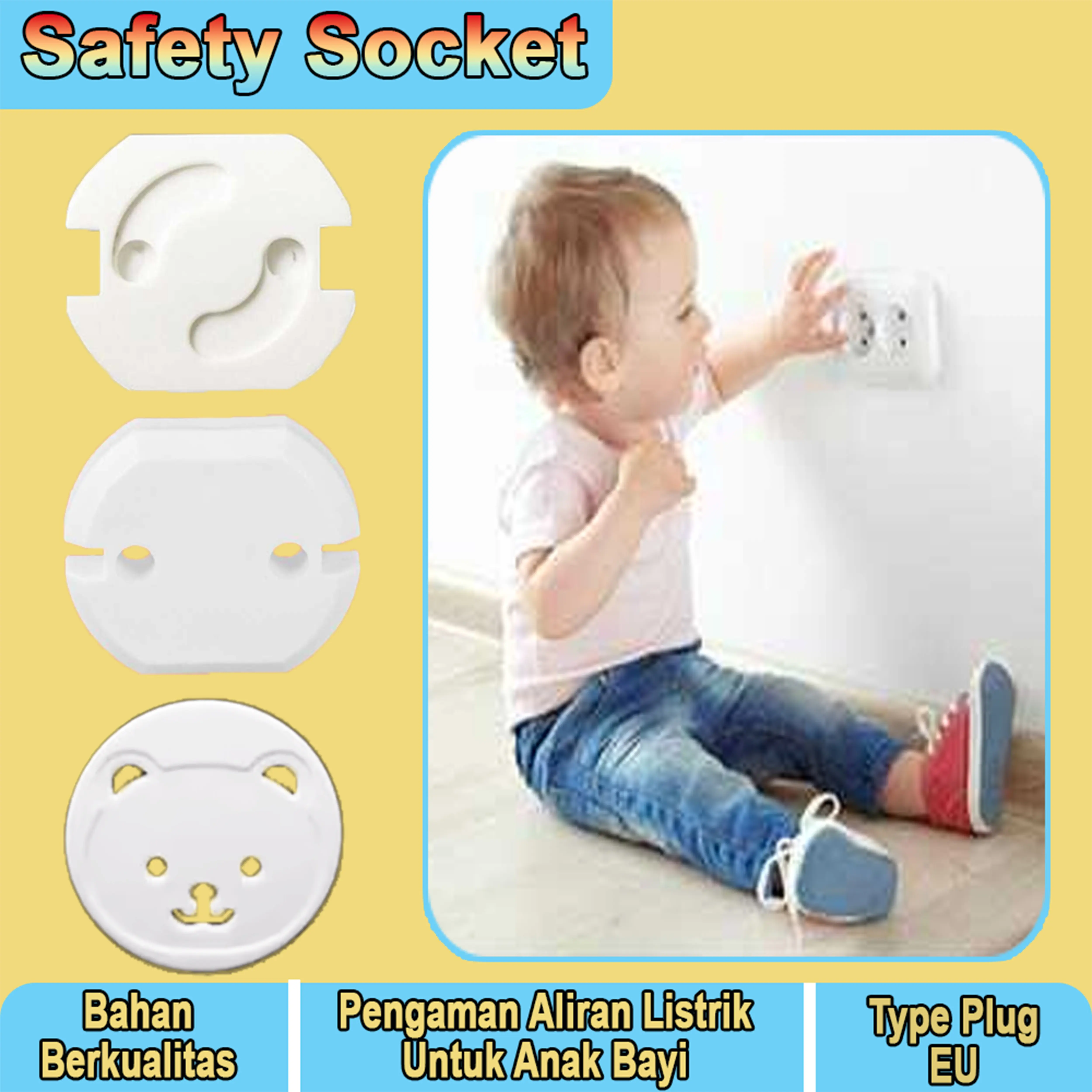 Safety Socket 3M 90 Derajat EU Plug Pengaman Aliran Listrik Anak Bayi Bahan Plastik