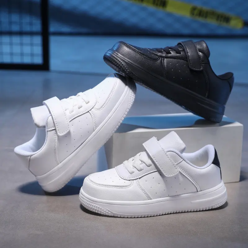 School Black Rubber Shoes for Boys and Girls' Campus Sneaks for Kids Low Cut Casual Velcro Sports White Board Shoes Children's Shoes Small White Shoes Boys 2023 New Girls Campus Low-Top Casual Velcro Sports White Board Shoes
