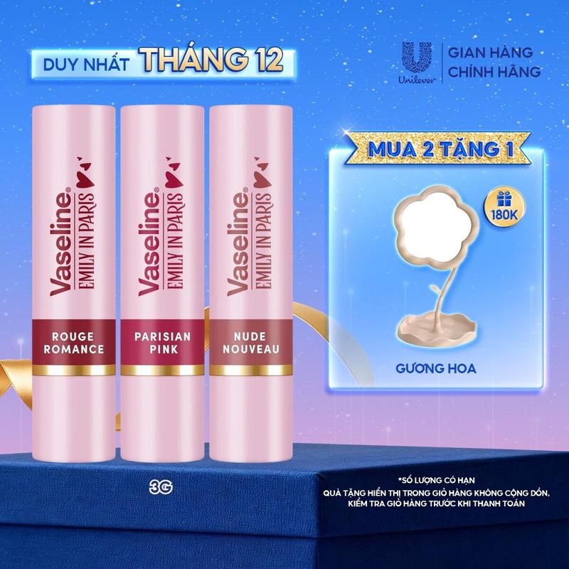  Son màu dưỡng môi Vaseline Emily In Paris Tinted Lip Balm 3g  Đỏ say dắm  Hồng yêu kiều  Nude hiện đại  