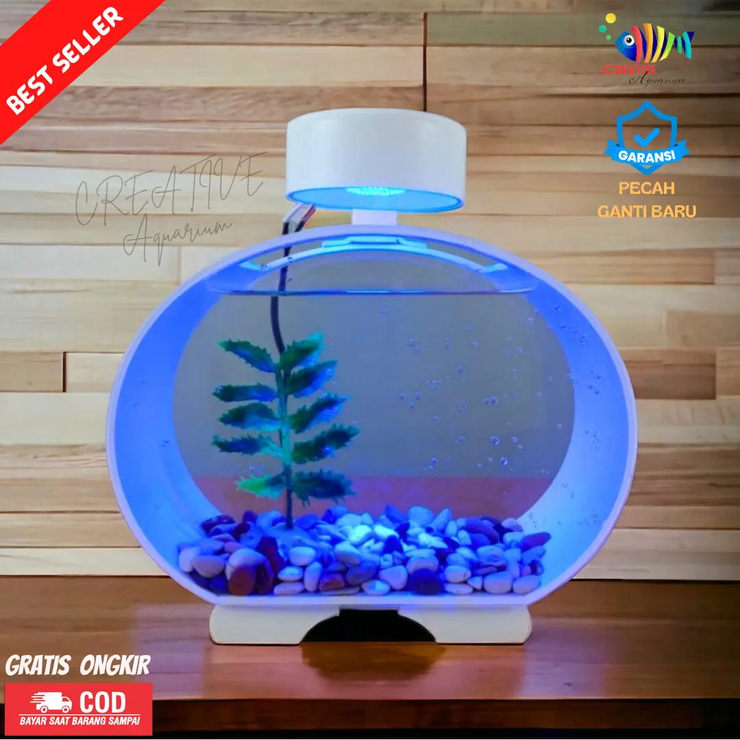 [ PROMO ] Aquarium ikan Cupang Soliter Akrilik Aquarium mini lengkap dengan batu bunga hias plus lampu LED 5 WATT
