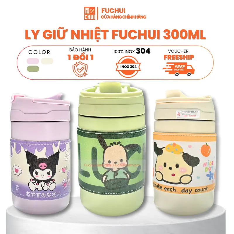 Bình Giữ Nhiệt FuChui 500ml Inox 304 – Thiết Kế Cute - Có Ống Hút - Khắc Tên Theo Yêu Cầu 0