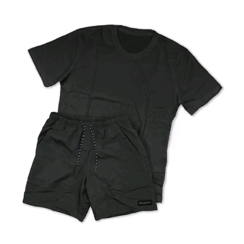 Peaceful satu stel pakain pria kaos + celana boardshort Pendek Katun Setelan Polos Cowok Wanita Distro Hitam Dewasa Keren