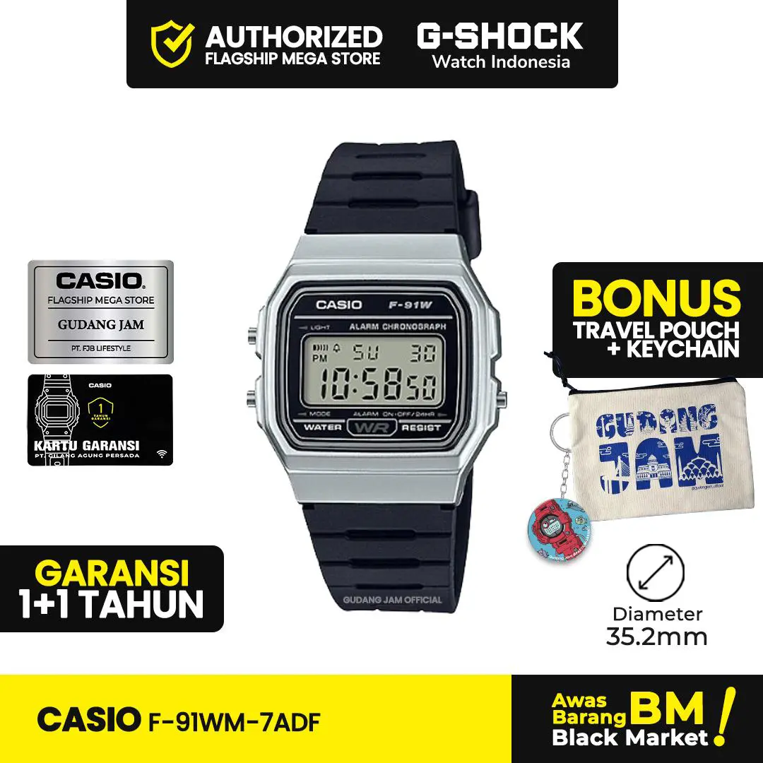 Casio General F-91WM-7ADF | Jam Tangan Pria Cowok | Digital | Anti Air | Original | Casio Watches | F-91WM F-91 F91WM F 91WM Stopwatch Kaca