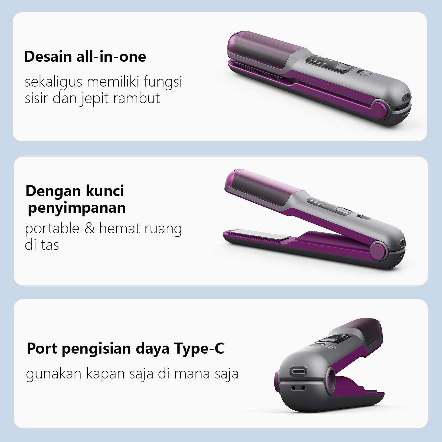 SAYOMI LH-2201 Catokan Pelurus Rambut Wireless 2 in 1 Portable Hair Straightener Cordless Sisir Catok Pelurus Rambut Elektrik Garansi 1 Tahun