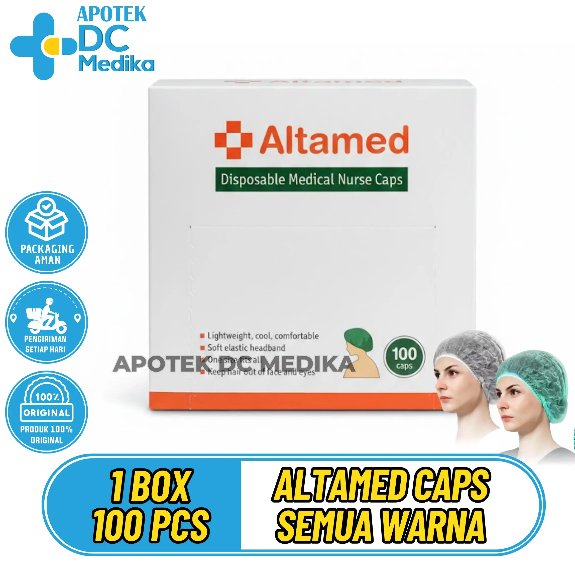 Altamed Medical Nurse Caps Terlengkap Semua Warna 1 Box Isi 100 Pcs Caps Penutup Kepala Sekali Pakai Berbahan Spunbond Elastis Ringan Dan Nyaman Digunakan Penutup Kepal Pelindung Kepala Hair Net