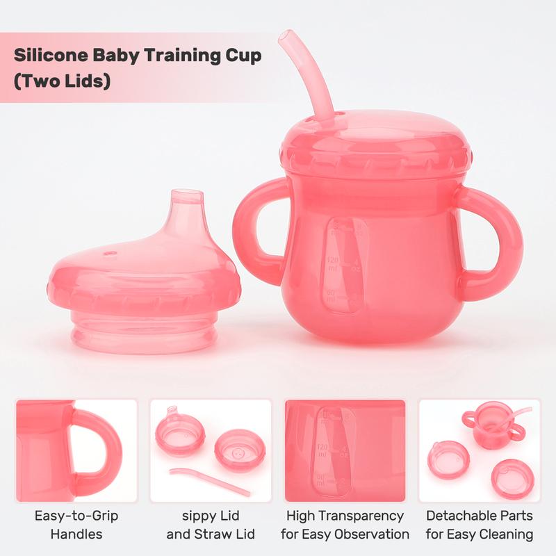 Product Introduction of KUHU Silicone Sippy Cup with handles and Two Lids (straw lid + sippy lid) - 180ml, Perfect for Babies and Toddlers - Ideal Transition Cup for Kids, Food-Grade, Drop-Resistant, Heat-Resistant, Durable & Gentle on Gums | Training and Sippy Cup Set 0