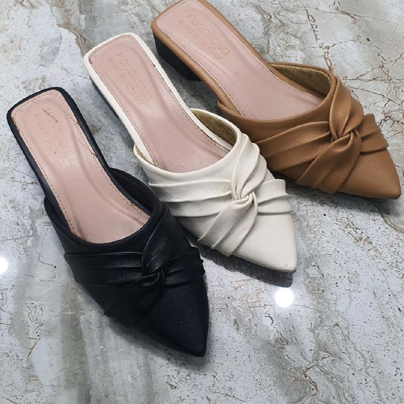 Sục Nữ Mũi Nhọn Nơ Chéo Giữa  Đế Đúc Liền Gót Cao 3 Phân  NGUYÊN NGUYÊN STORE 87- Women Nữ .Giày Sục Nữ Top . 2