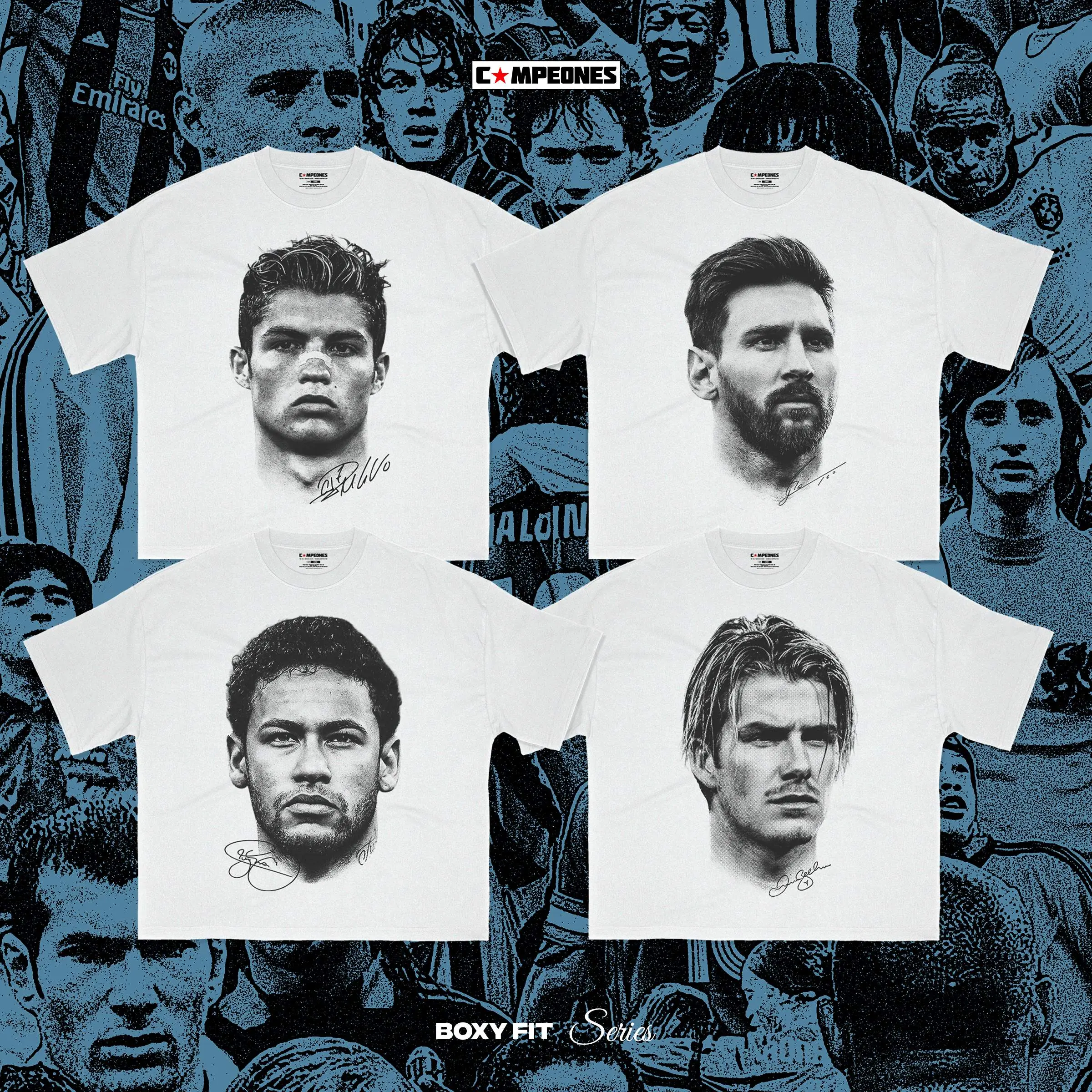 Campeones - Oversize Boxy Tshirt - Prime Football Player Ronaldo Beckham Messi Neymar Kaos Bola Kaos Pria Dewasa