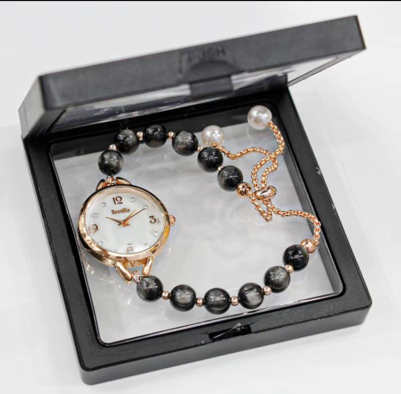 Jam Tangan Serut Wanita Mewah Simple Elegan Model Bulat Rantai Bunga quartz stainless jarum watches 9